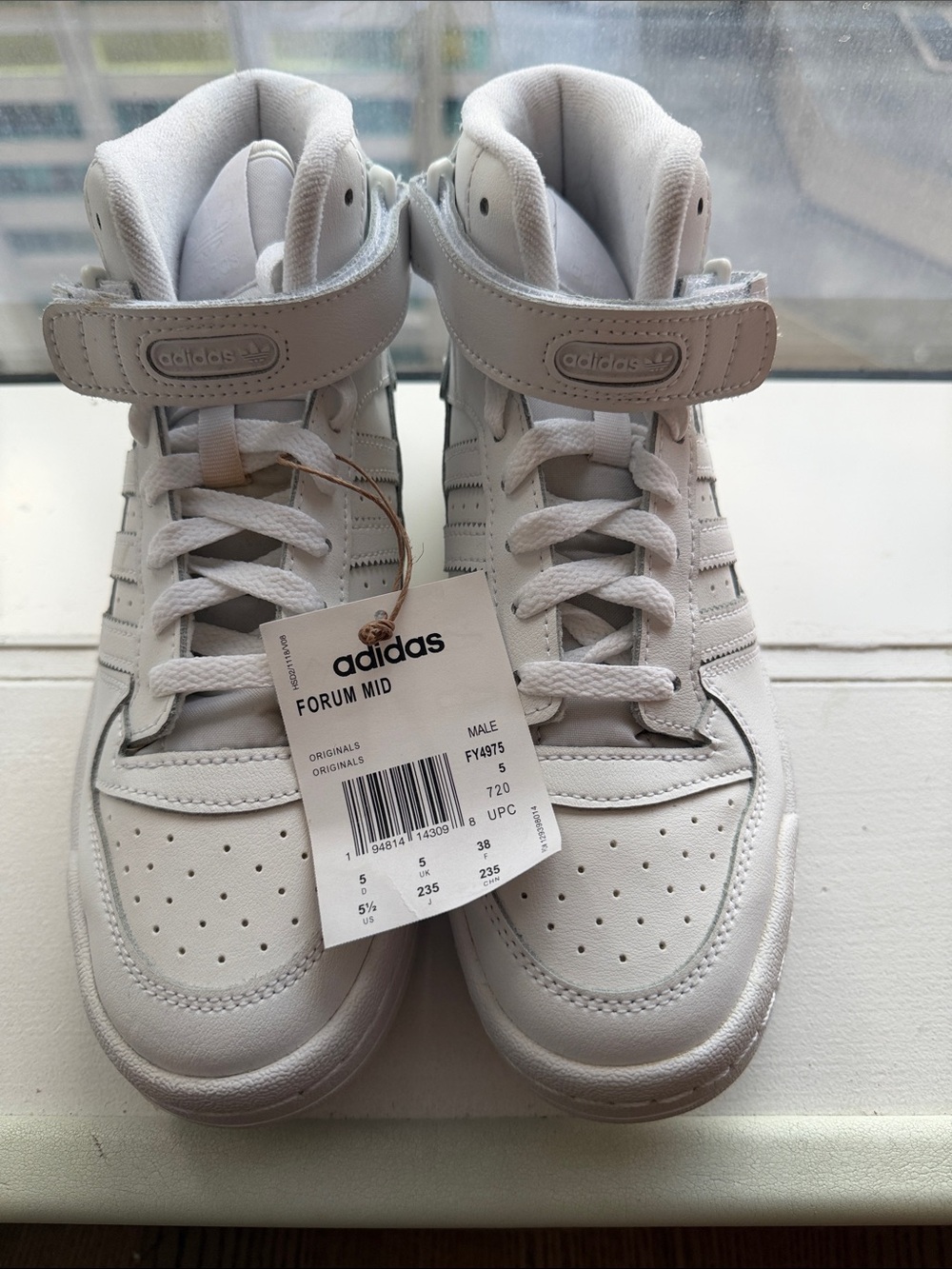 adidas Kids Forum Mid White High-Top Sneakers with Strap